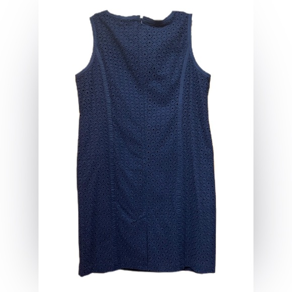 NWT Talbots 16W Eyelet Dress Navy Blue Midi Long Lined - Picture 2 of 5
